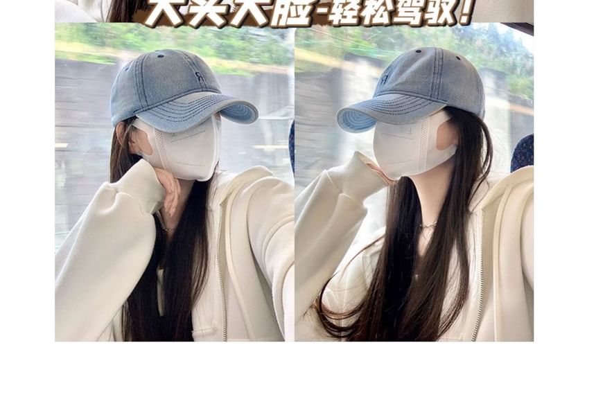 Washed Cap Baseball Denim Embroidered Lettering