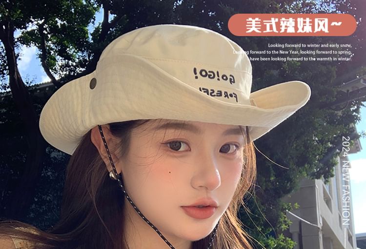 Lettering Embroidered Hat Boonie