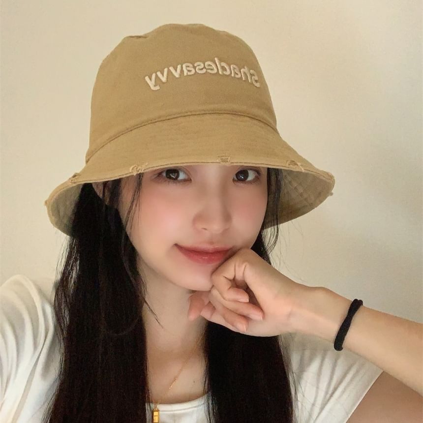 Bucket Hat Lettering Embroidered Distressed