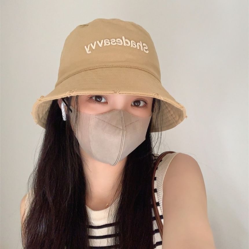 Bucket Hat Lettering Embroidered Distressed