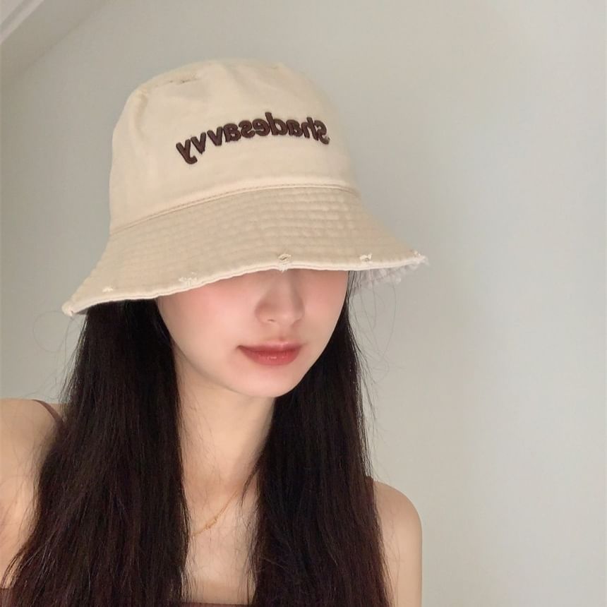 Bucket Hat Lettering Embroidered Distressed