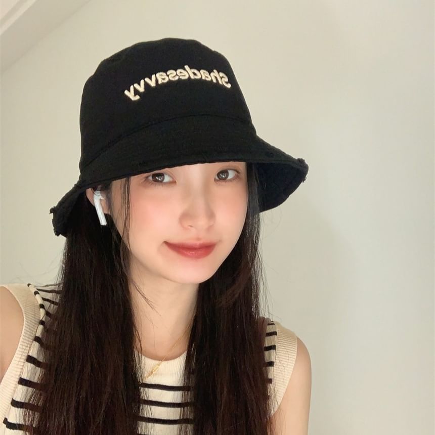 Bucket Hat Lettering Embroidered Distressed