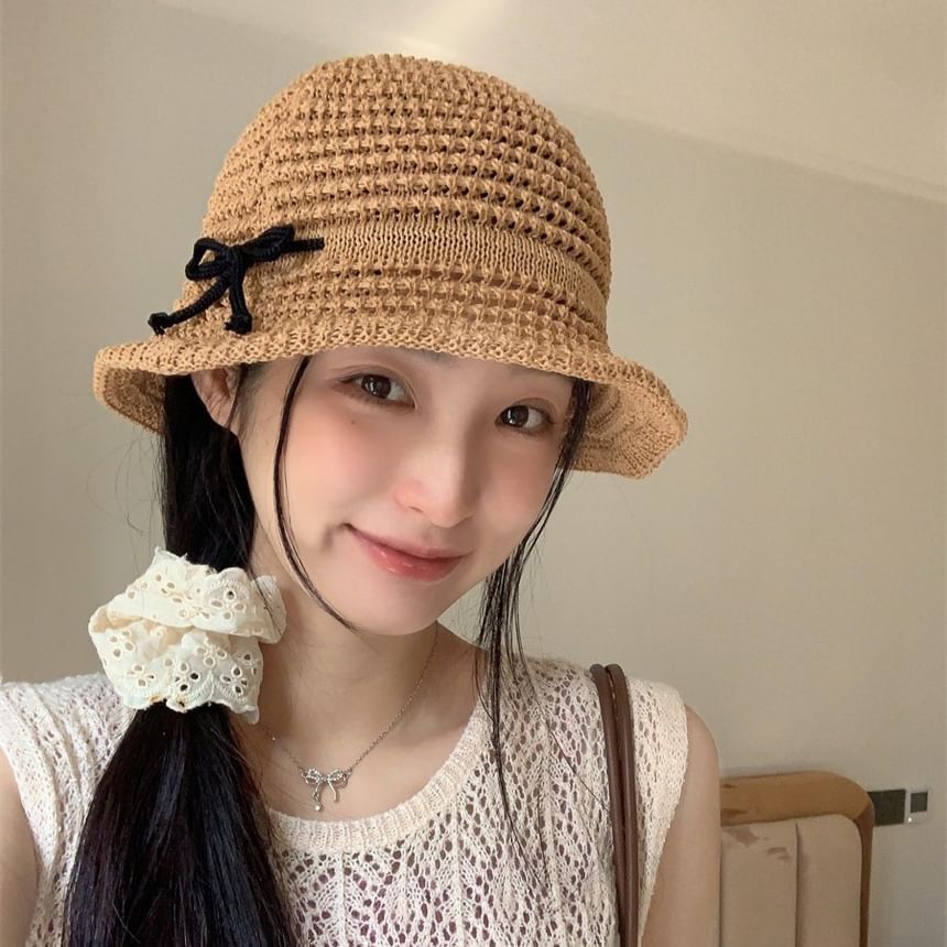 Bow Woven Hat Accent Bucket