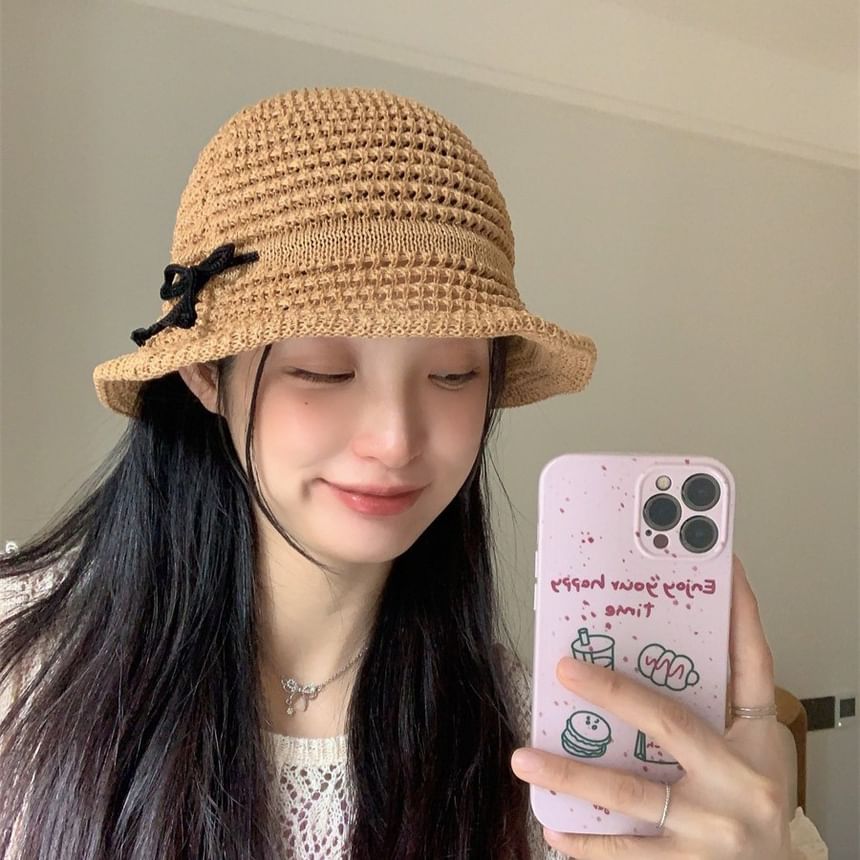 Bow Woven Hat Accent Bucket