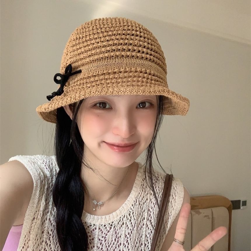 Bow Woven Hat Accent Bucket