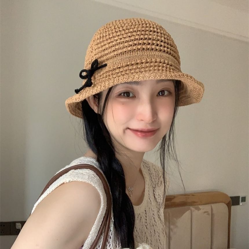 Bow Woven Hat Accent Bucket