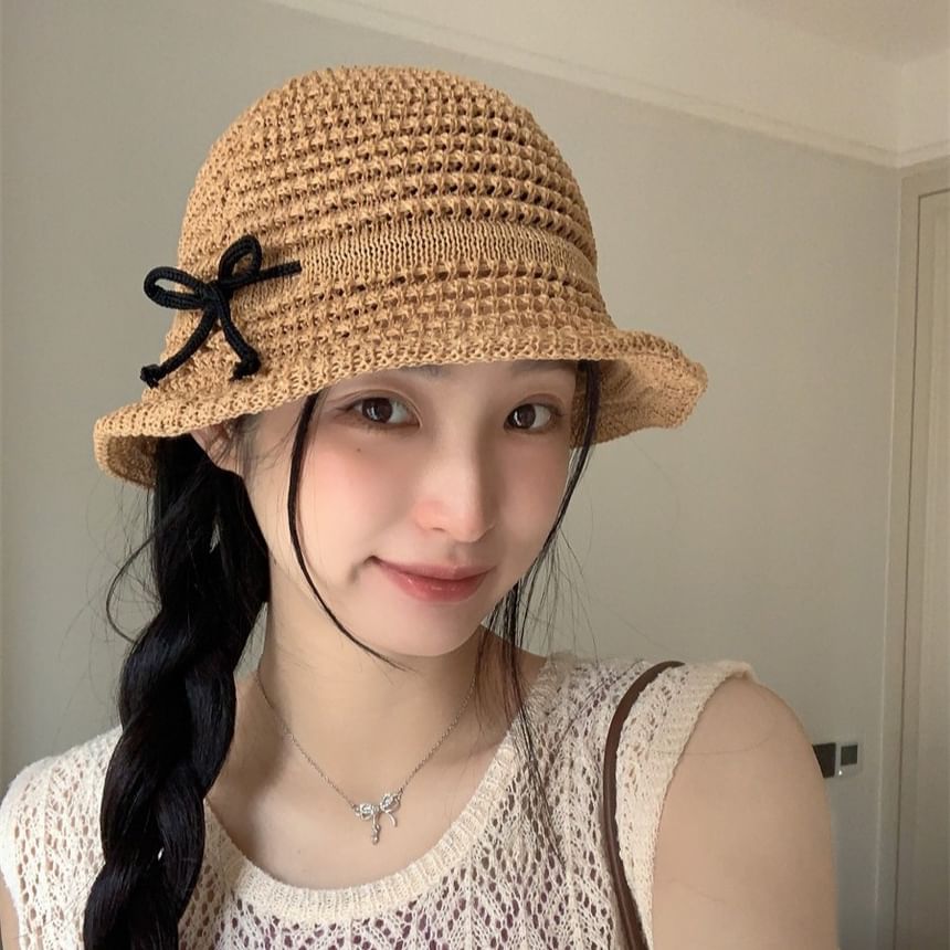 Bow Woven Hat Accent Bucket