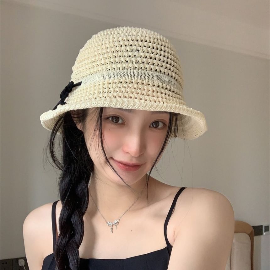 Bow Woven Hat Accent Bucket