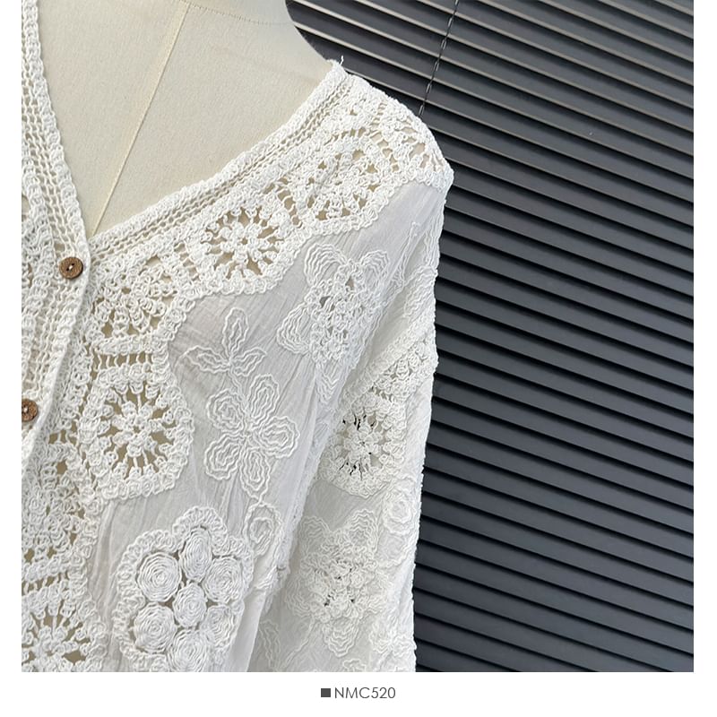 Lace V-Neck Blouse with Fringed High-Waist Pencil Skirt