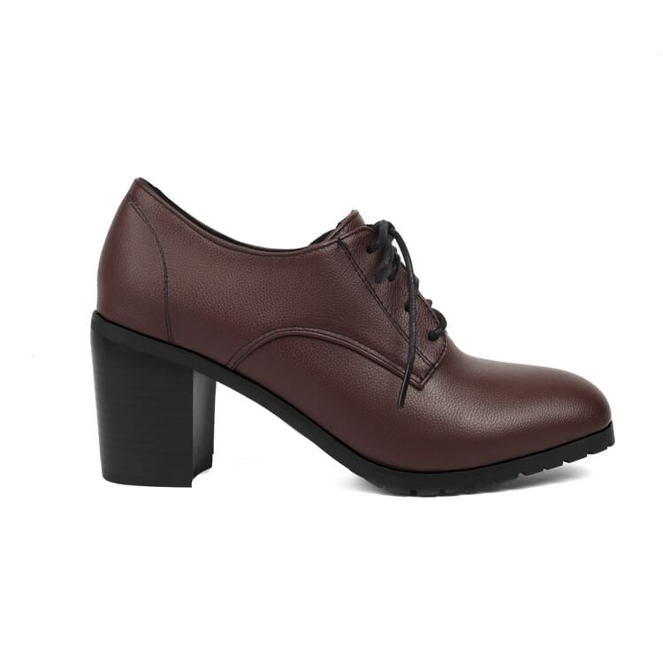 Chunky Faux Leather Plain Pumps Lace-Up Heel