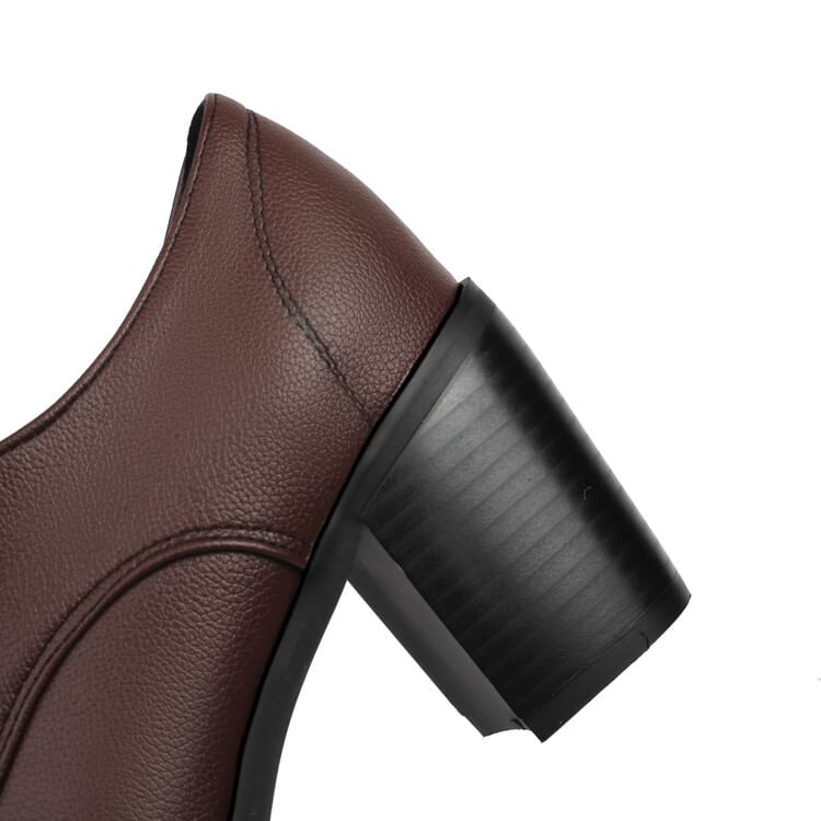 Chunky Faux Leather Plain Pumps Lace-Up Heel