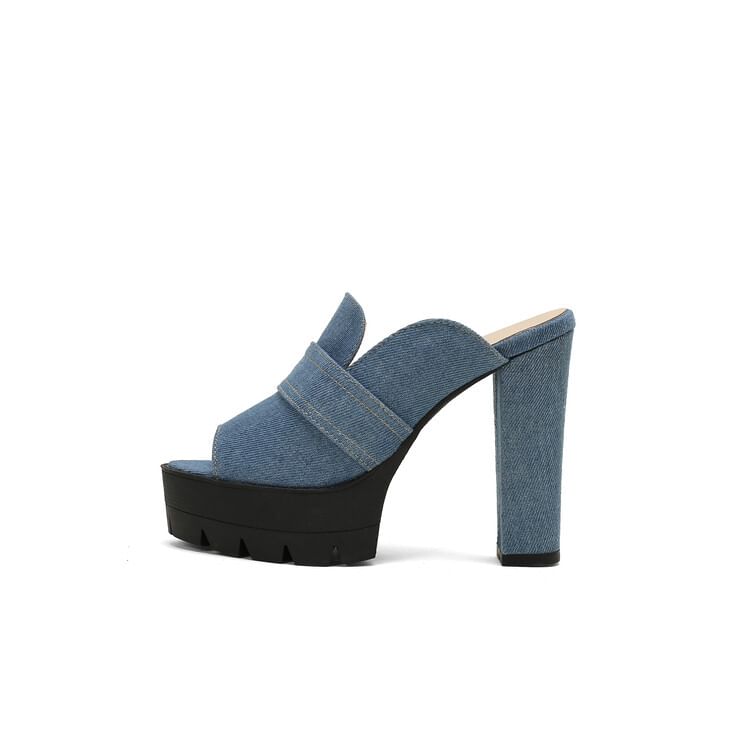 Chunky Sandals Washed Heel Denim