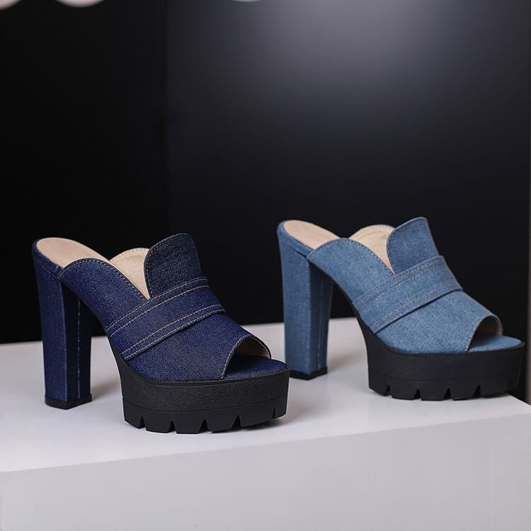 Chunky Sandals Washed Heel Denim