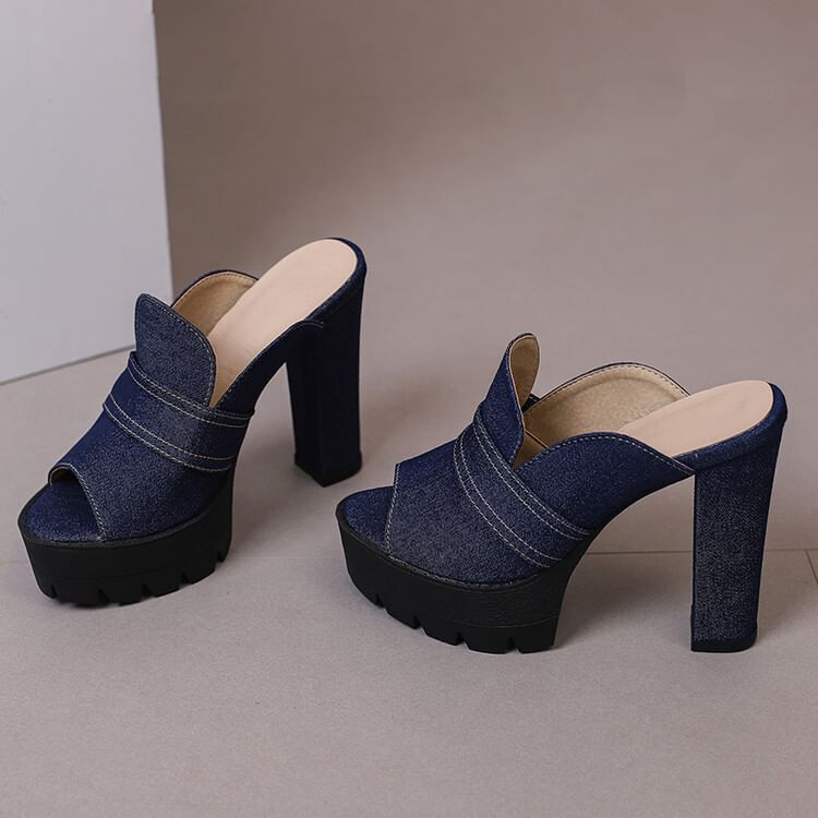 Chunky Sandals Washed Heel Denim