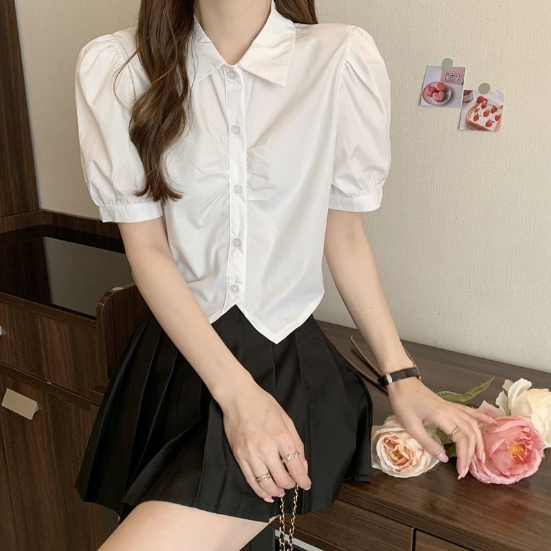 Plain Shirt Crop Short-Sleeve