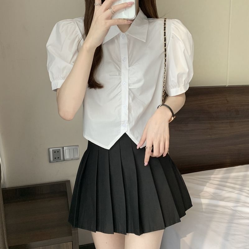 Plain Shirt Crop Short-Sleeve