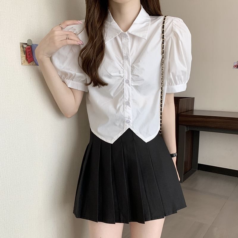 Plain Shirt Crop Short-Sleeve