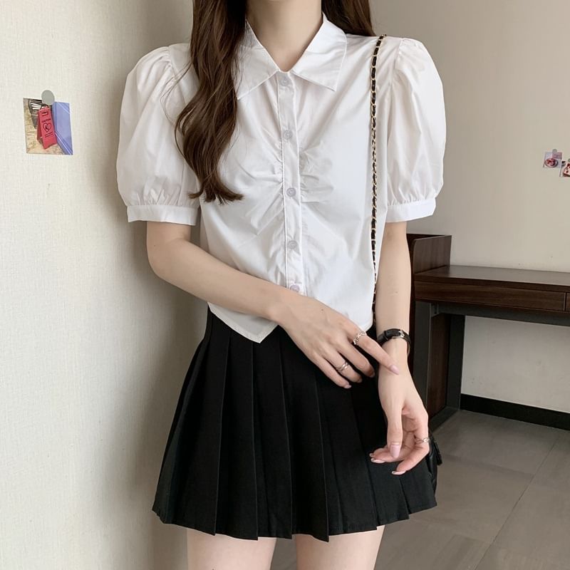 Plain Shirt Crop Short-Sleeve