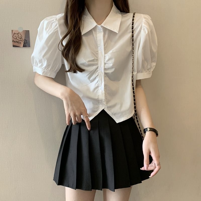 Plain Shirt Crop Short-Sleeve