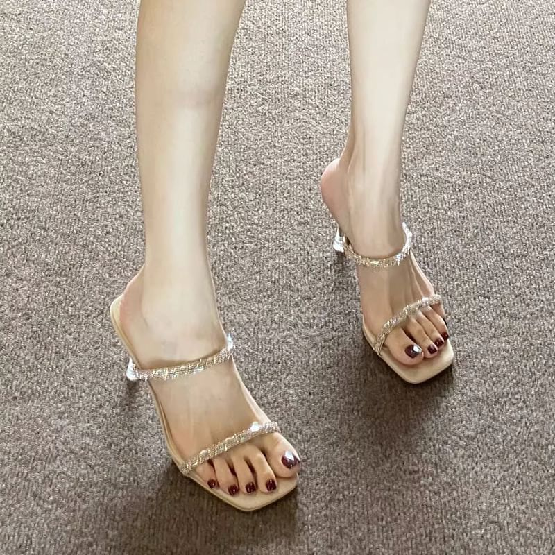 Slide High Sandals Heel Rhinestone