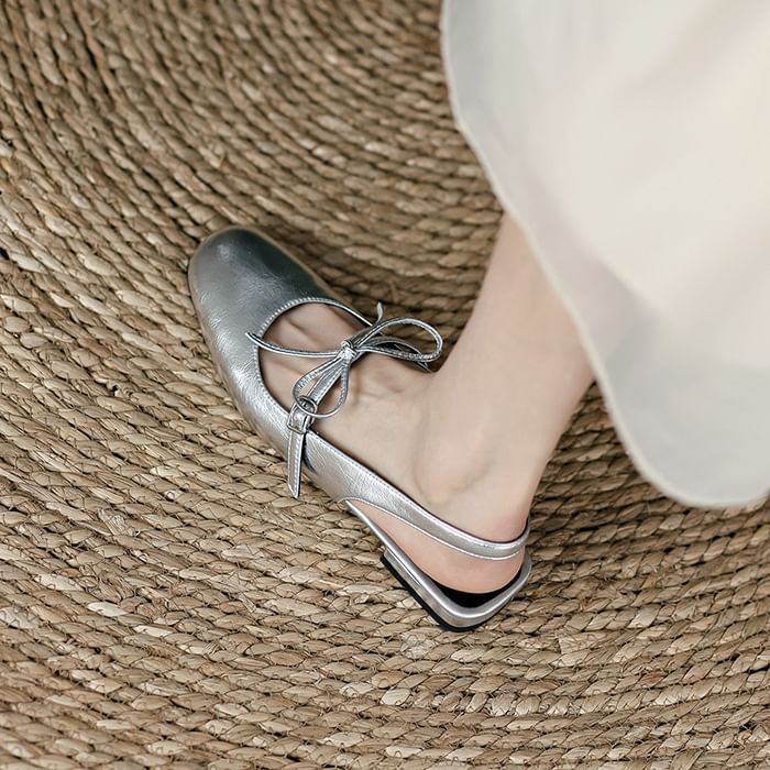 Sandals Bow Slingback Chunky Heel