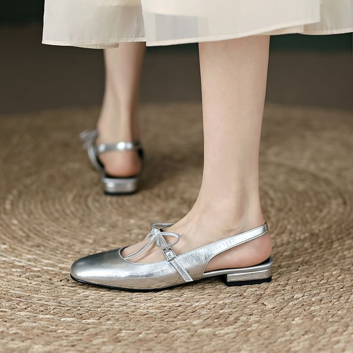 Sandals Bow Slingback Chunky Heel