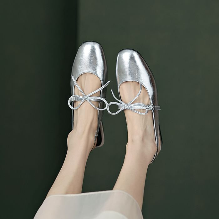 Sandals Bow Slingback Chunky Heel