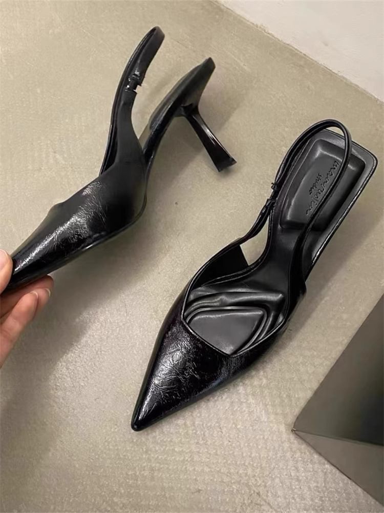 Leopard Slingback Pointed Sandals Heel Print High Toe