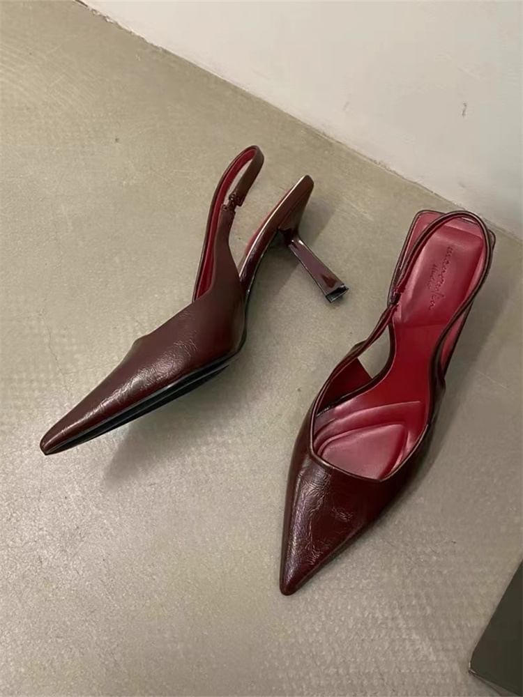 Leopard Slingback Pointed Sandals Heel Print High Toe