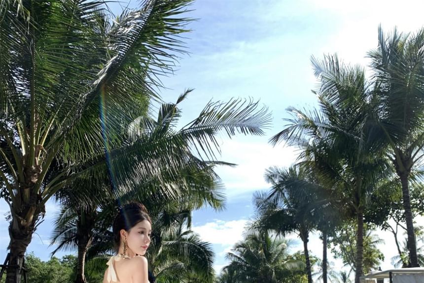 Halter Dress V-Neck Plain Maxi A-Line