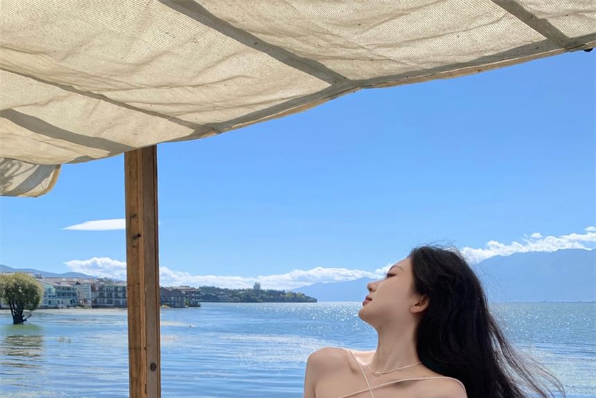 Strap Dress Midi Plain Pleated Spaghetti