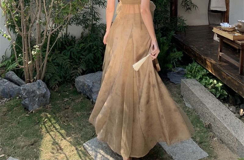 Top Flowy + Skirt Rise Camisole Mid Plain A-Line Set: Maxi