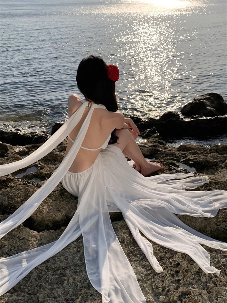 Dress V-Neck Plain Sleeveless Maxi A-Line