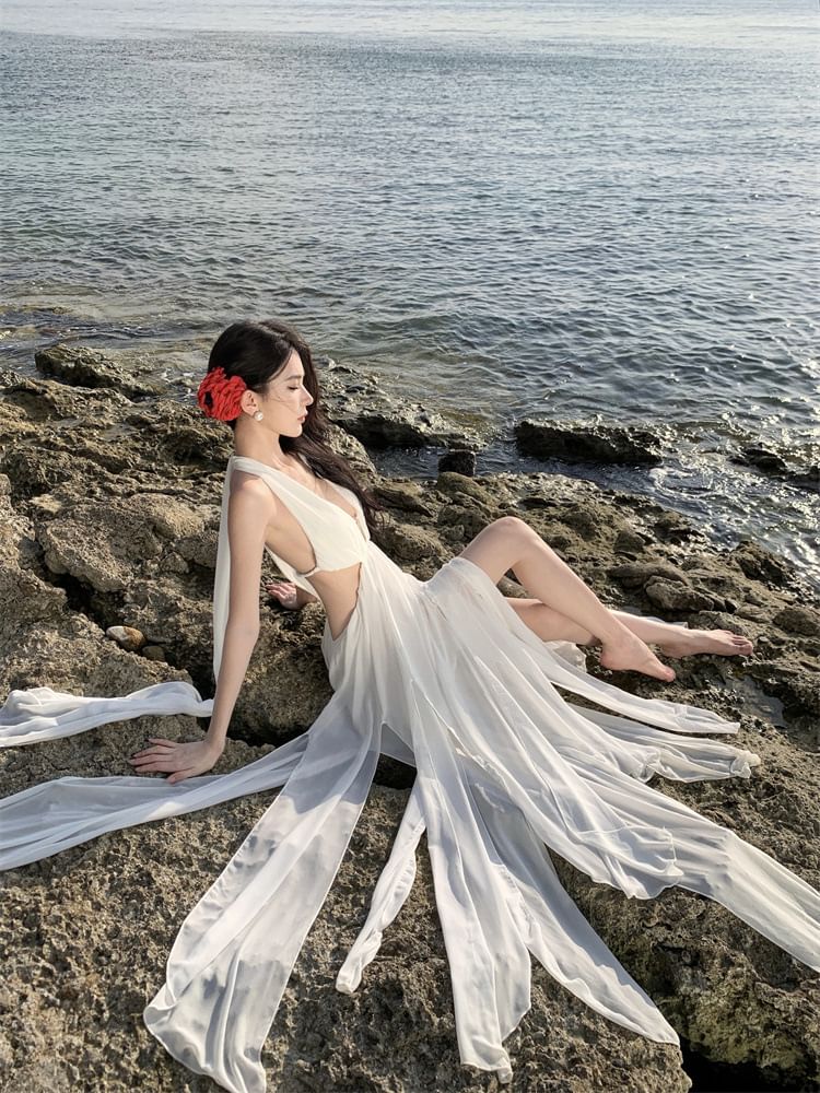 Dress V-Neck Plain Sleeveless Maxi A-Line