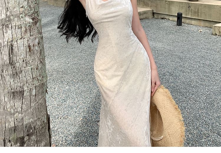 Mermaid Spaghetti Neck Maxi Strap Dress Cowl Plain