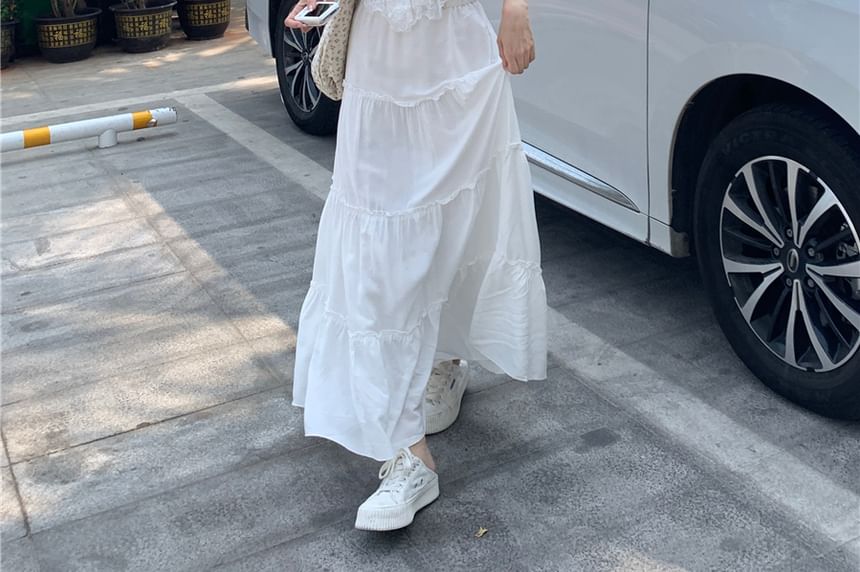 Tank / Trim Skirt Lace High Rise Plain Top A-Line Maxi