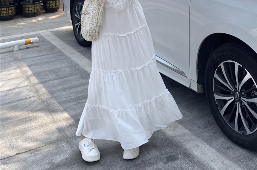 High-Rise A-Line Maxi Skirt with Lace-Trim Tank