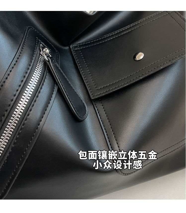 Multi-Pocket Bag Faux Tote Leather