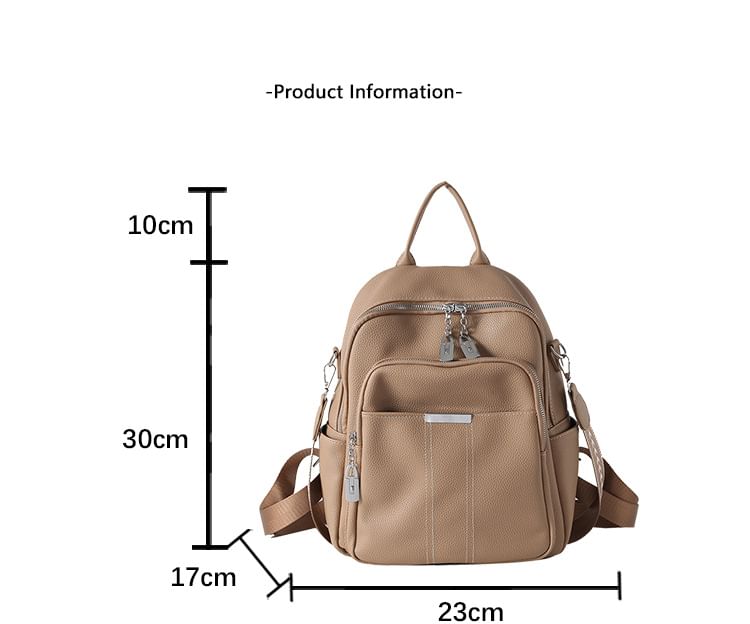 Faux Leather Backpack Multi-Pocket