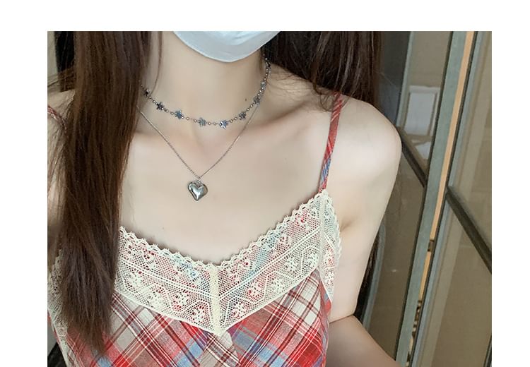 A-Line Dress Plaid Lace Midi Strap Trim Spaghetti