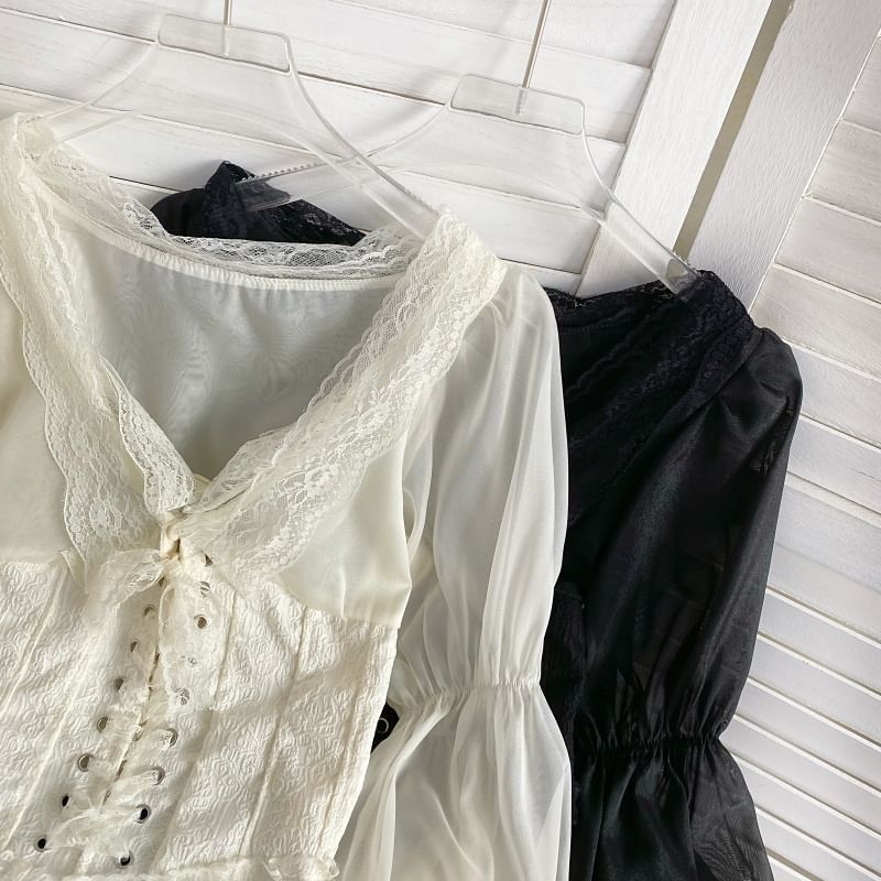 V-Neck Lace-Trim Bustier Blouse