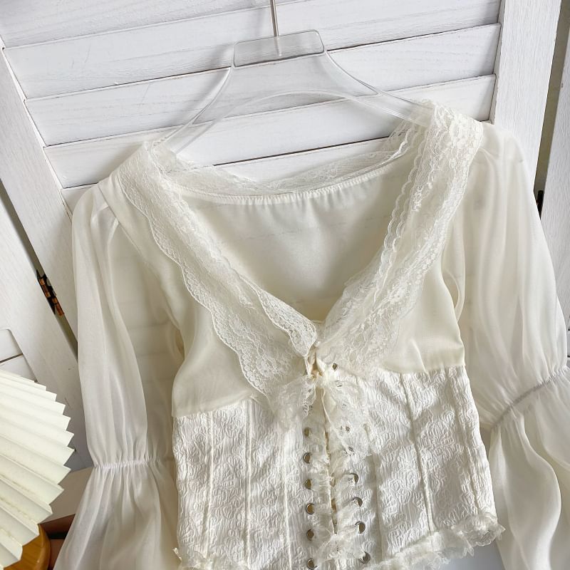 V-Neck Lace-Trim Bustier Blouse