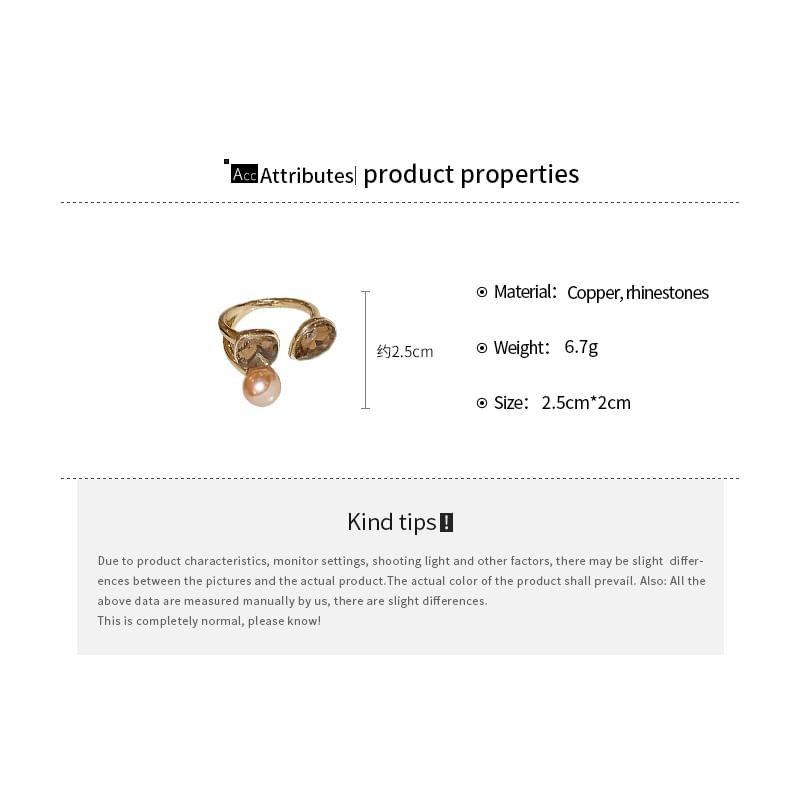 Layered Faux Rhinestone Pearl Open Ring