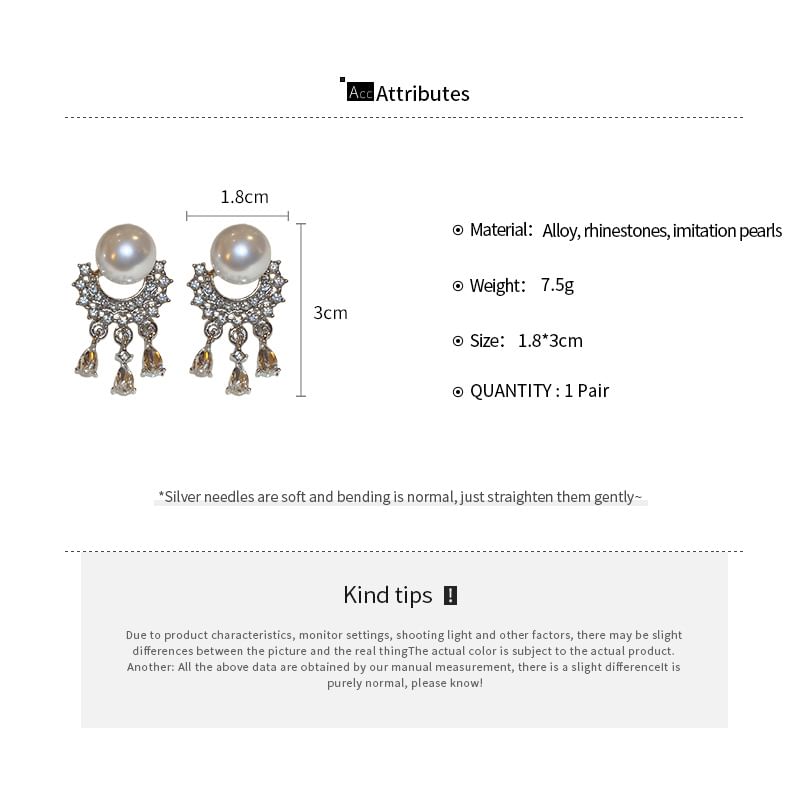 Pearl Rhinestone Faux Fringed Drop Earring