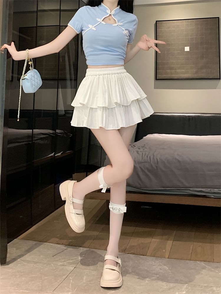 Tiered Mini Skirt with Plain High Waist