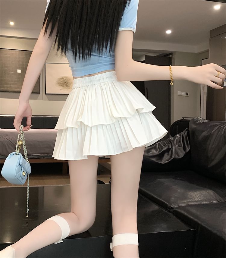 Tiered Mini Skirt with Plain High Waist