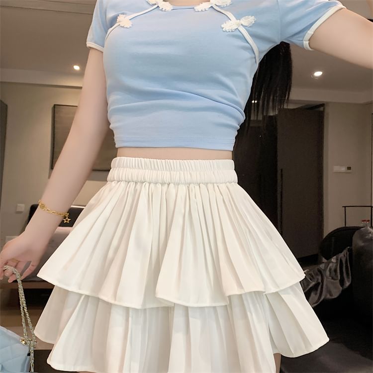 Tiered Mini Skirt with Plain High Waist