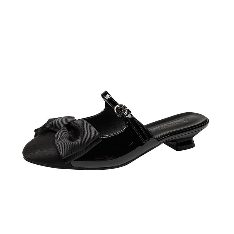 Bow Kitten Heel Mary Jane Shoes / Mules