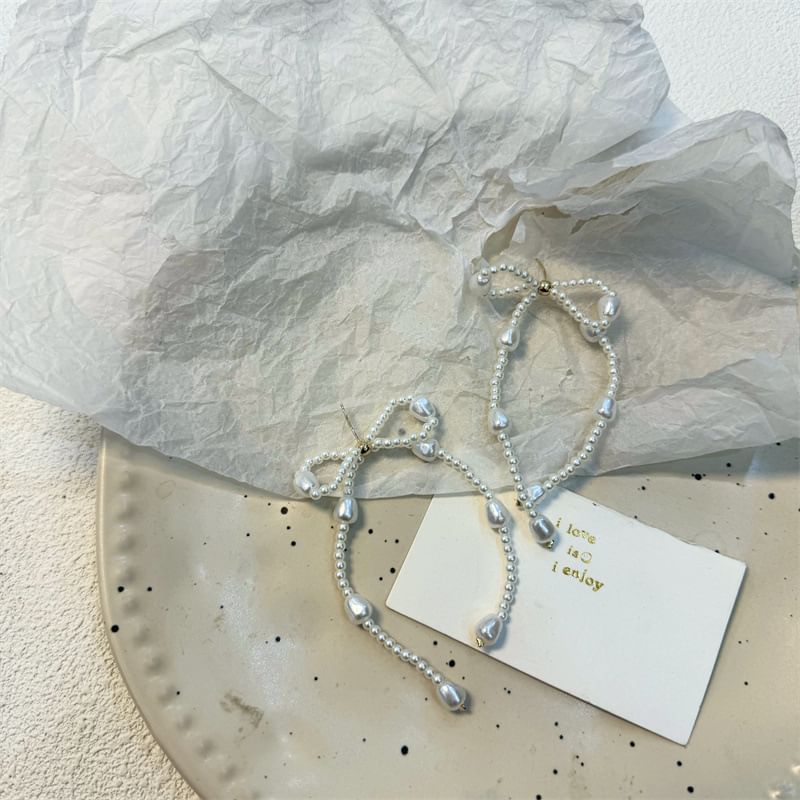 Dangle Bow Pearl Faux Earring