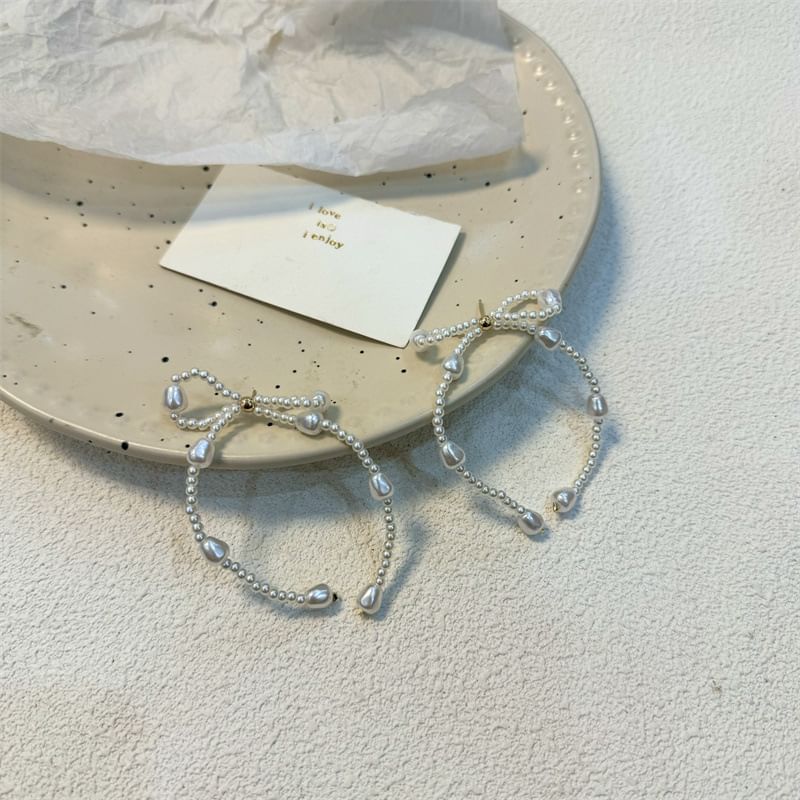 Dangle Bow Pearl Faux Earring